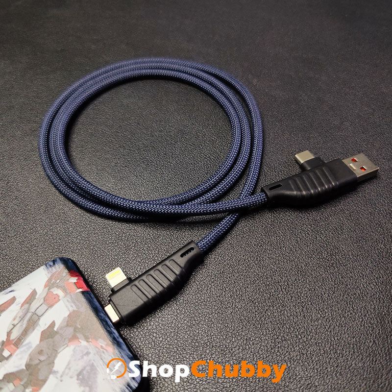 "Cyber" 4-In-1 Braided Fast Charging Cable (C+C+Lightning+Micro)