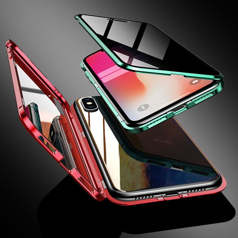 Anti-Peeping Double-Sided Glass Metal Transparent Mobile Phone Case For iPhone